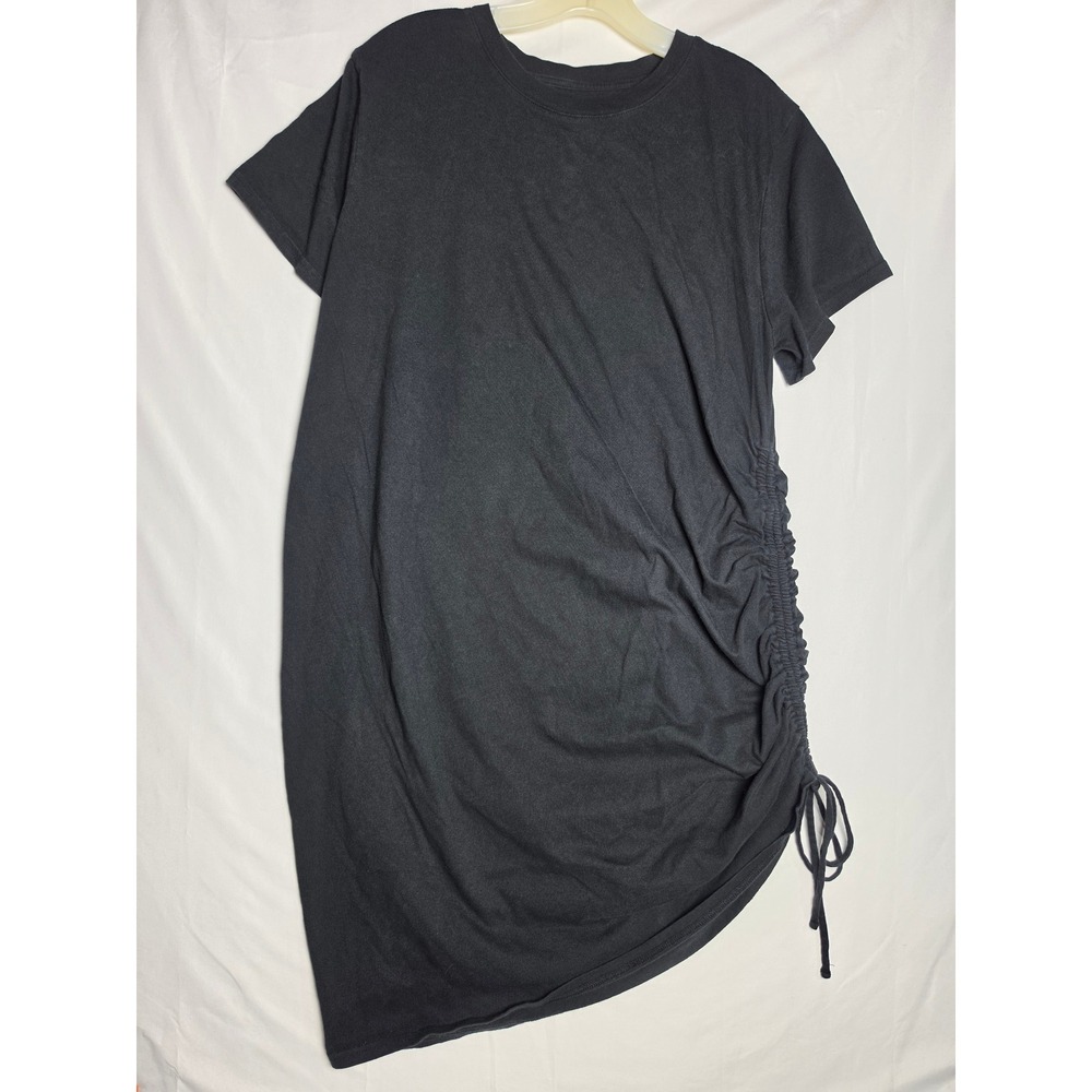 Universal Thread Womens XL Black Cotton Side Cinch Ruched TShirt Dress Short Slv